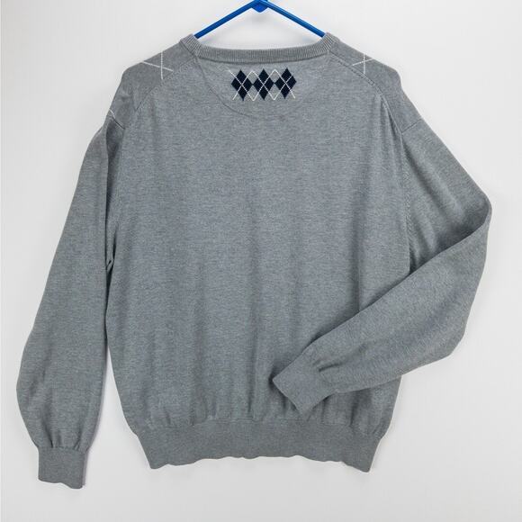 LINCS Silk Cashmere Sweater Men's XL Patch Elbows Crewneck Gray White Diamonds - Picture 8 of 11